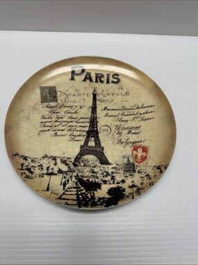 Paris Eiffel Tower Decorative Accent Plate in Beige and Black by